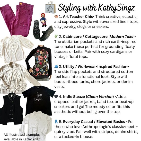 Pilcro and the Letterpress Womens Cargo Jeans Size 12 Cranberry Wine Red Utility - Picture 3 of 9